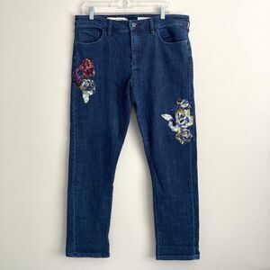 Pilcro & the Letterpress Slim Boyfriend Sequined Floral Jeans Size 31 Dark Wash